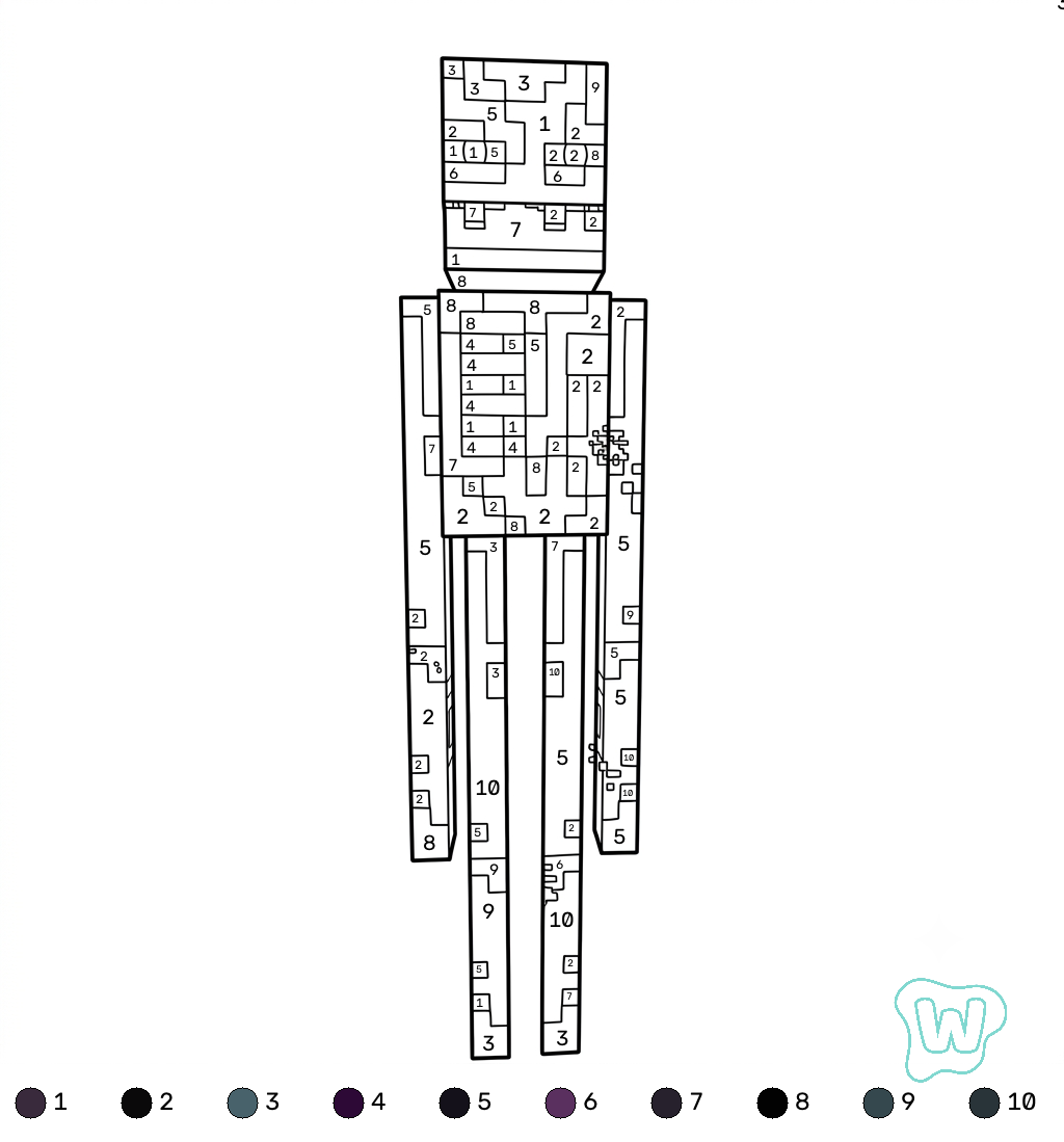 páginas para colorear Enderman Minecraft coloring by numbers imprimibles