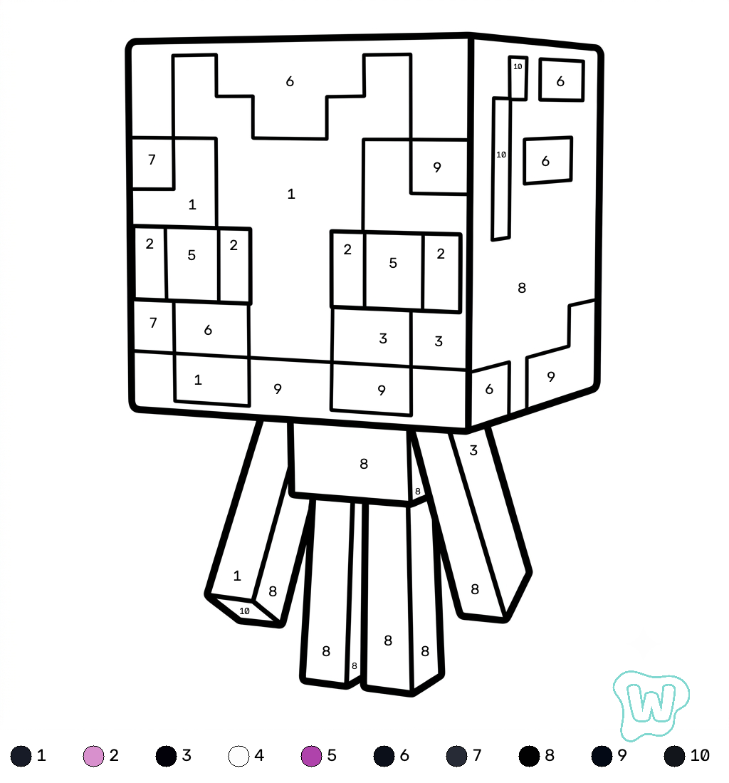 colorear páginas de Enderman Minecraft coloring by numbers