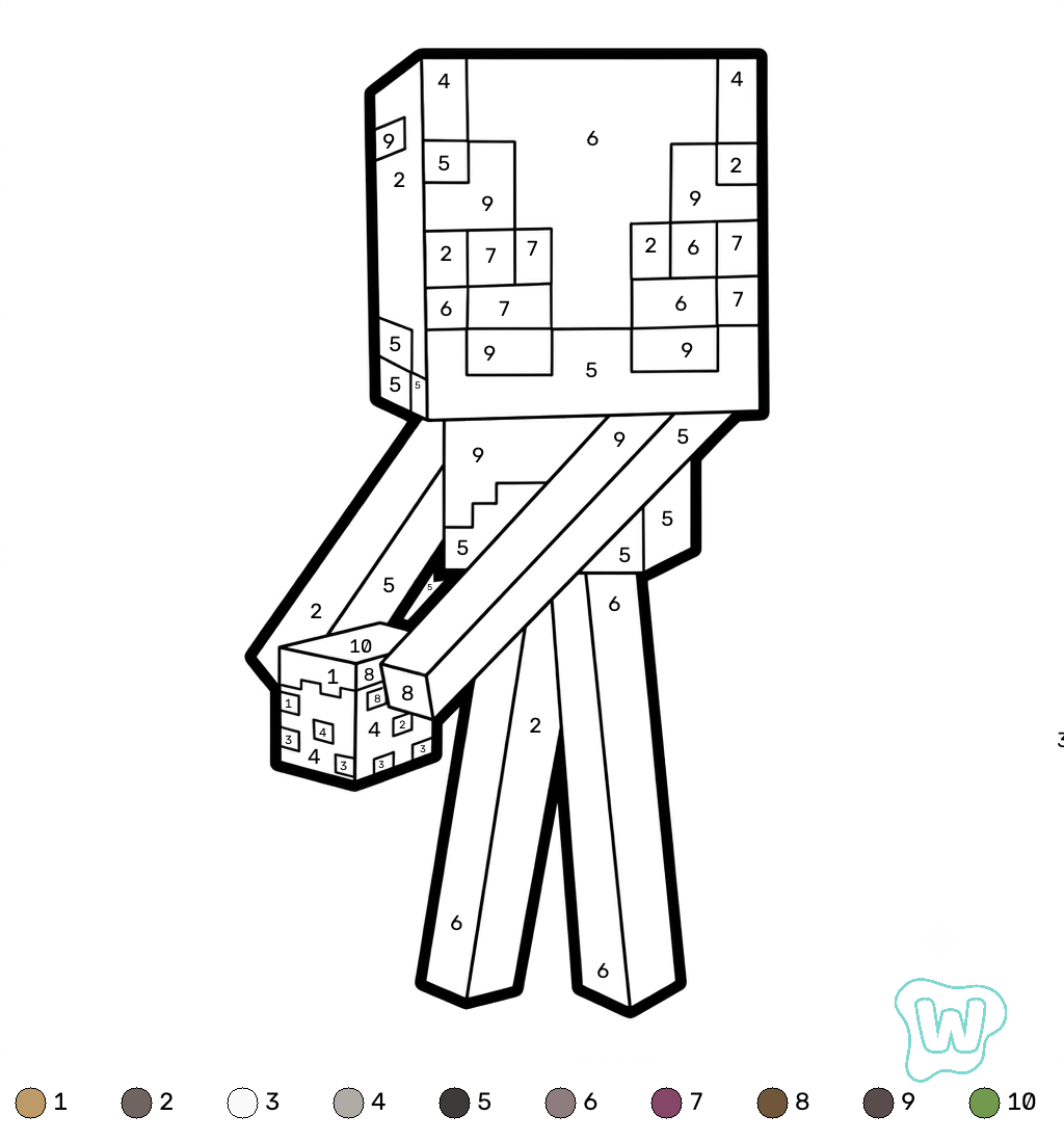 páginas para colorear de árboles Enderman Minecraft coloring by numbers gratis