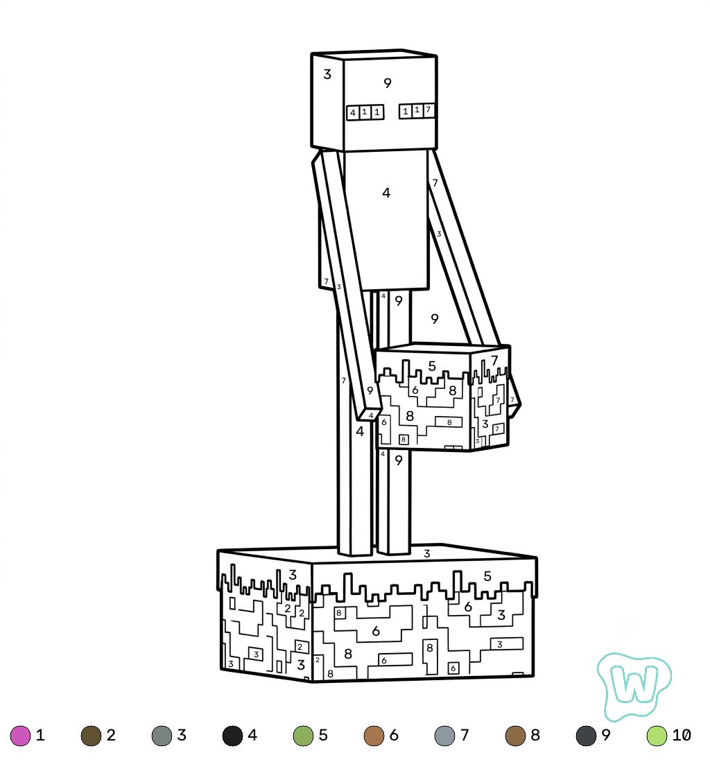 divertidas páginas para colorear Enderman Minecraft coloring by numbers