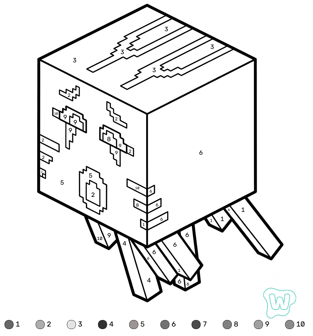 páginas para colorear para adultos Ghast Minecraft coloring by numbers