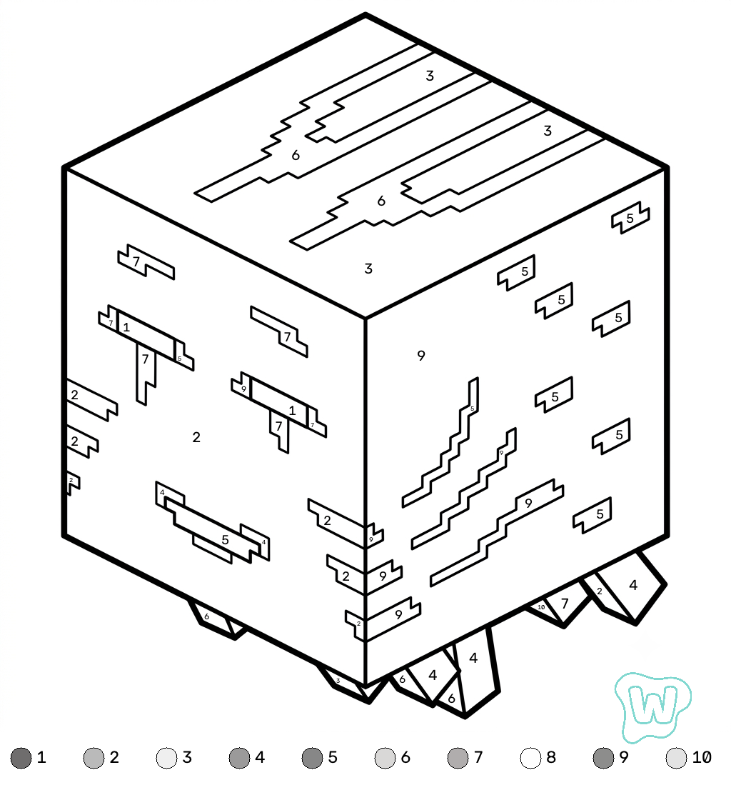 páginas para colorear para adultos Ghast Minecraft coloring by numbers 1