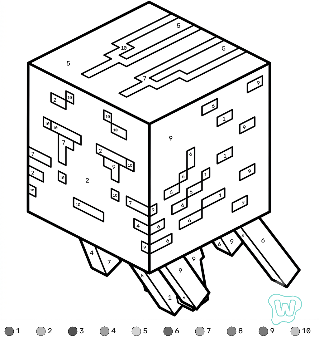 páginas para colorear gratis Ghast Minecraft coloring by numbers