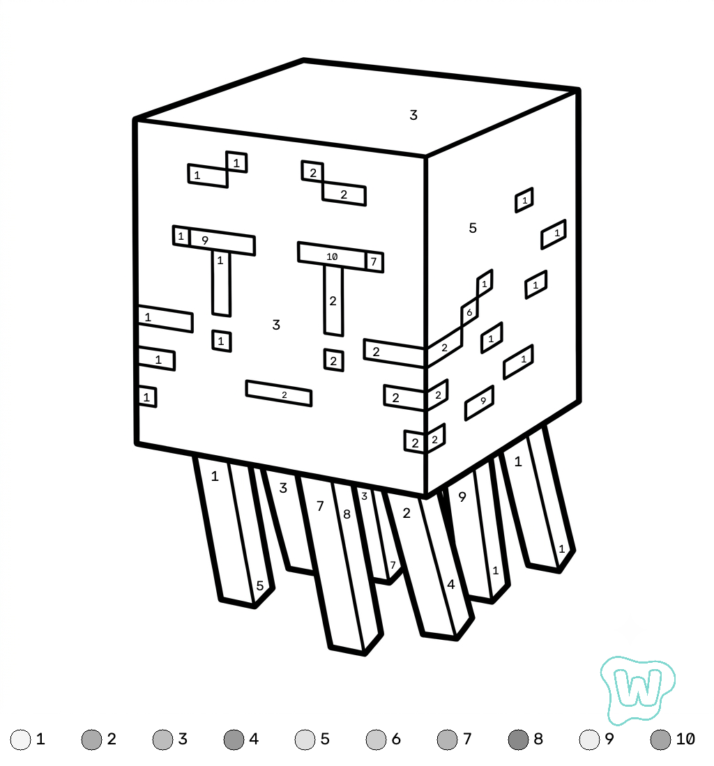 páginas para colorear gratis Ghast Minecraft coloring by numbers pdf