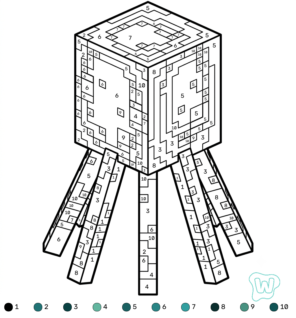 Glow Squid Minecraft coloring by numbers páginas para colorear fáciles
