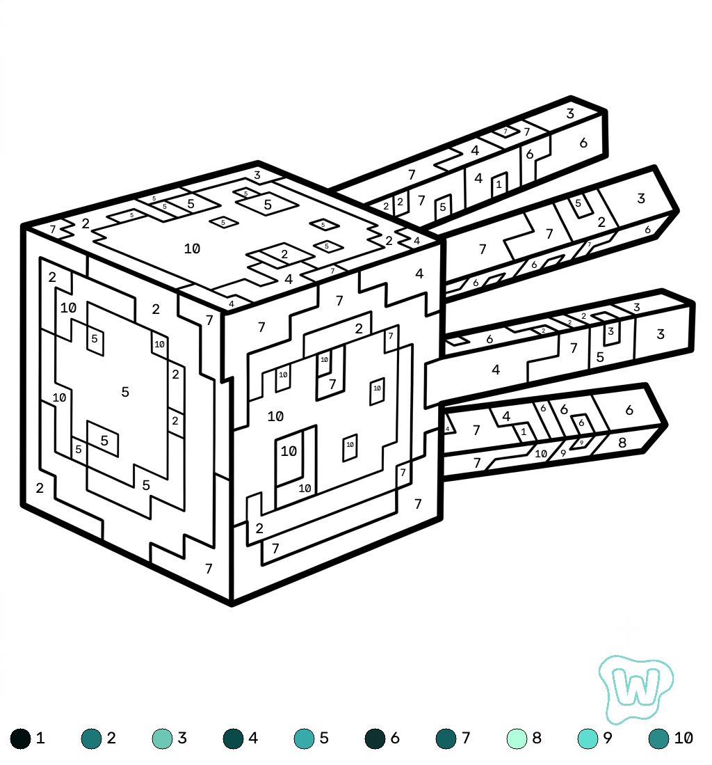 Glow Squid Minecraft coloring by numbers páginas para colorear para adultos pdf