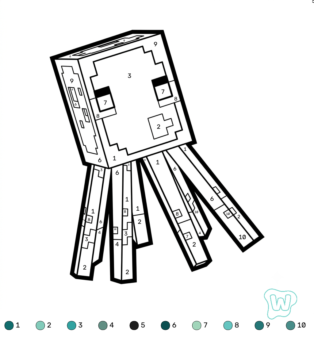 Glow Squid Minecraft coloring by numbers imprimir PDF gratis 1