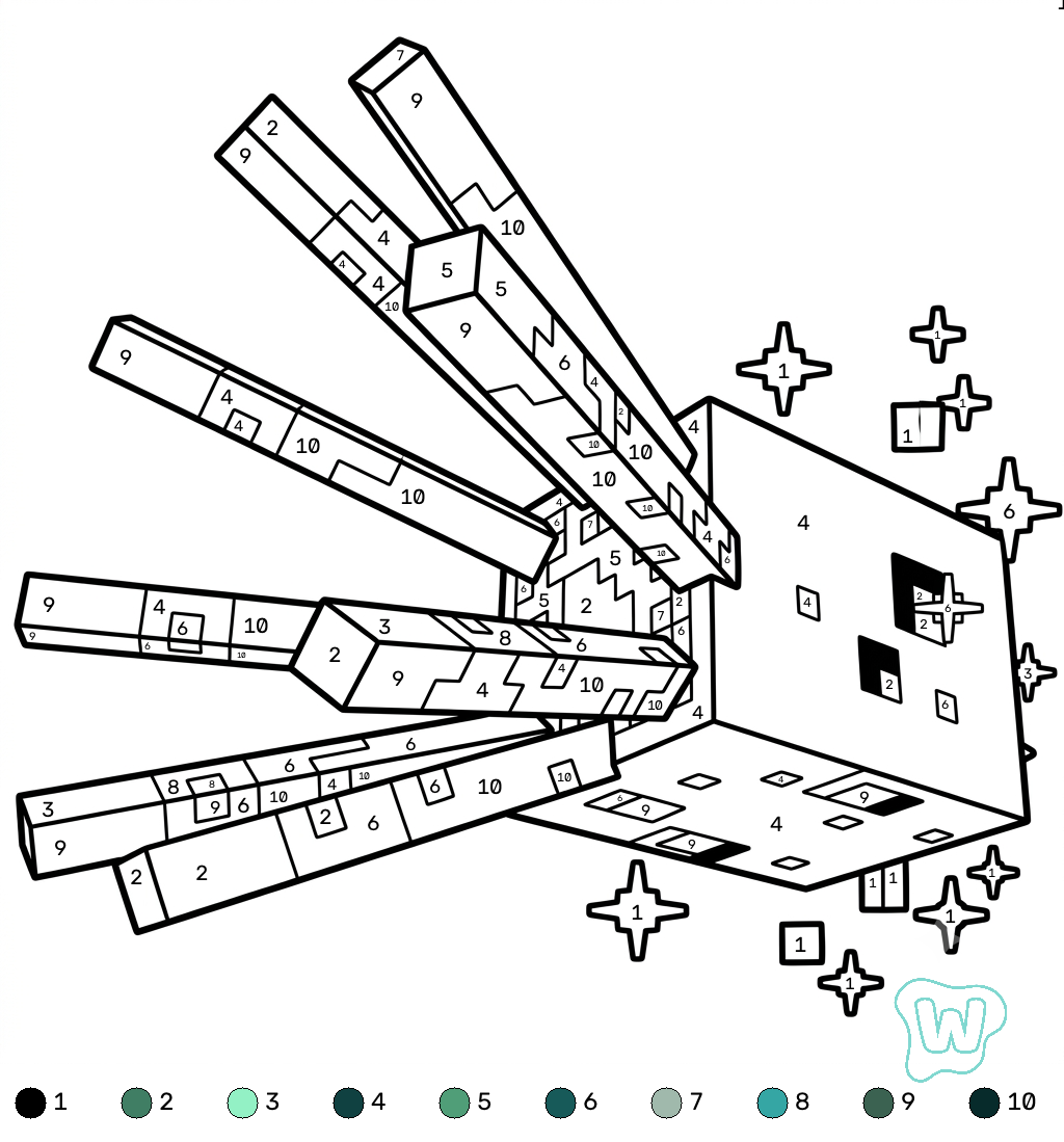 Glow Squid Minecraft coloring by numbers páginas para colorear