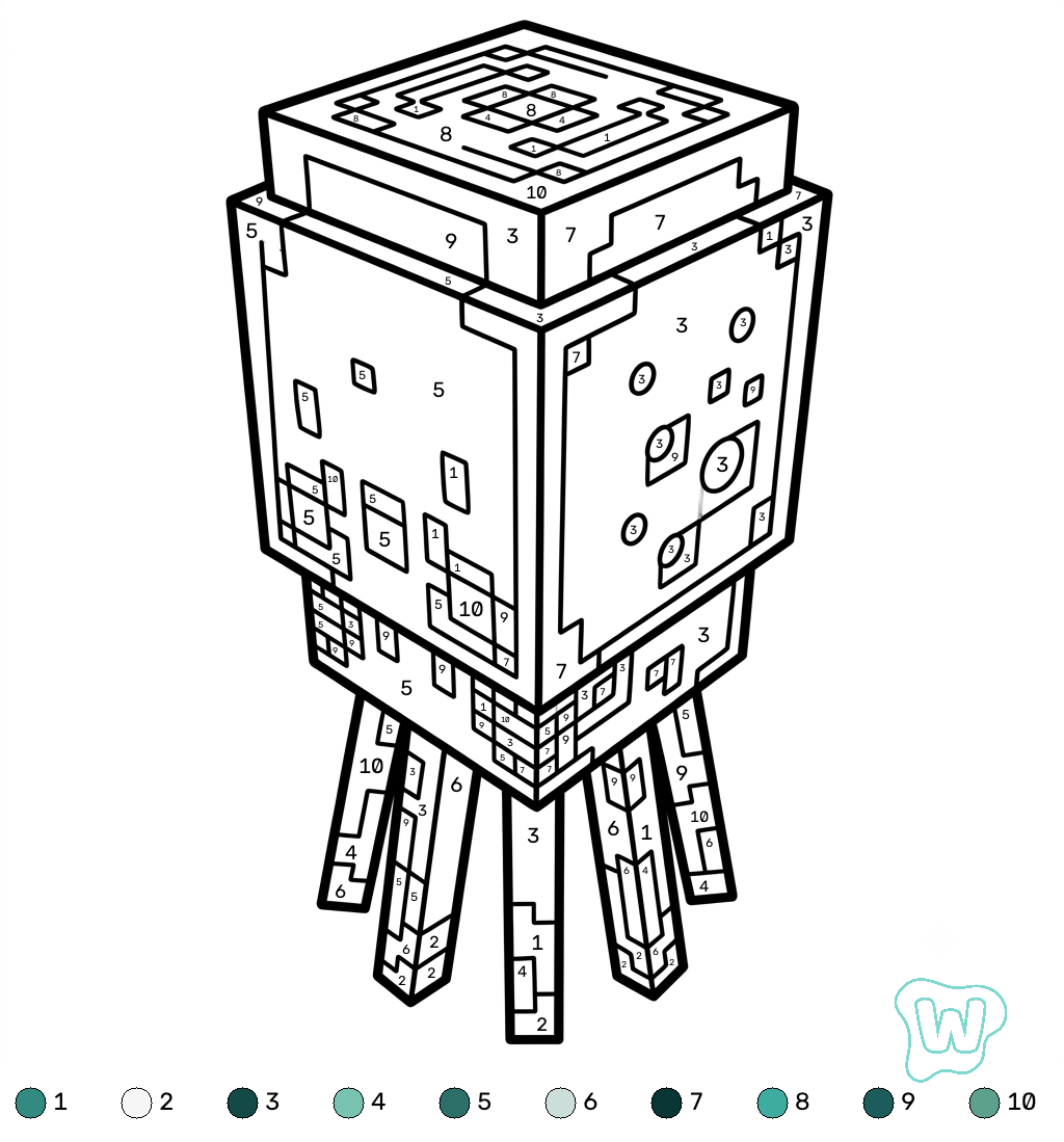 páginas para colorear gratis Glow Squid Minecraft coloring by numbers