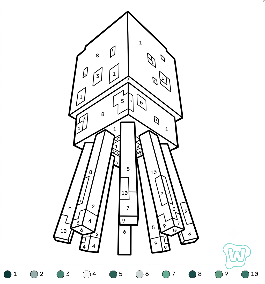 Glow Squid Minecraft coloring by numbers imprimir PDF gratis