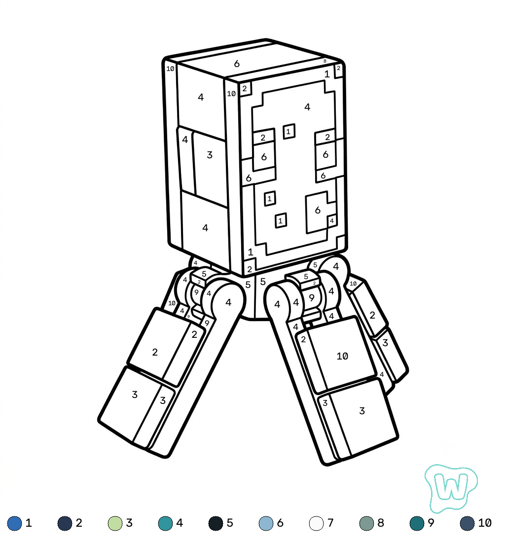 Glow Squid Minecraft coloring by numbers adornos para colorear
