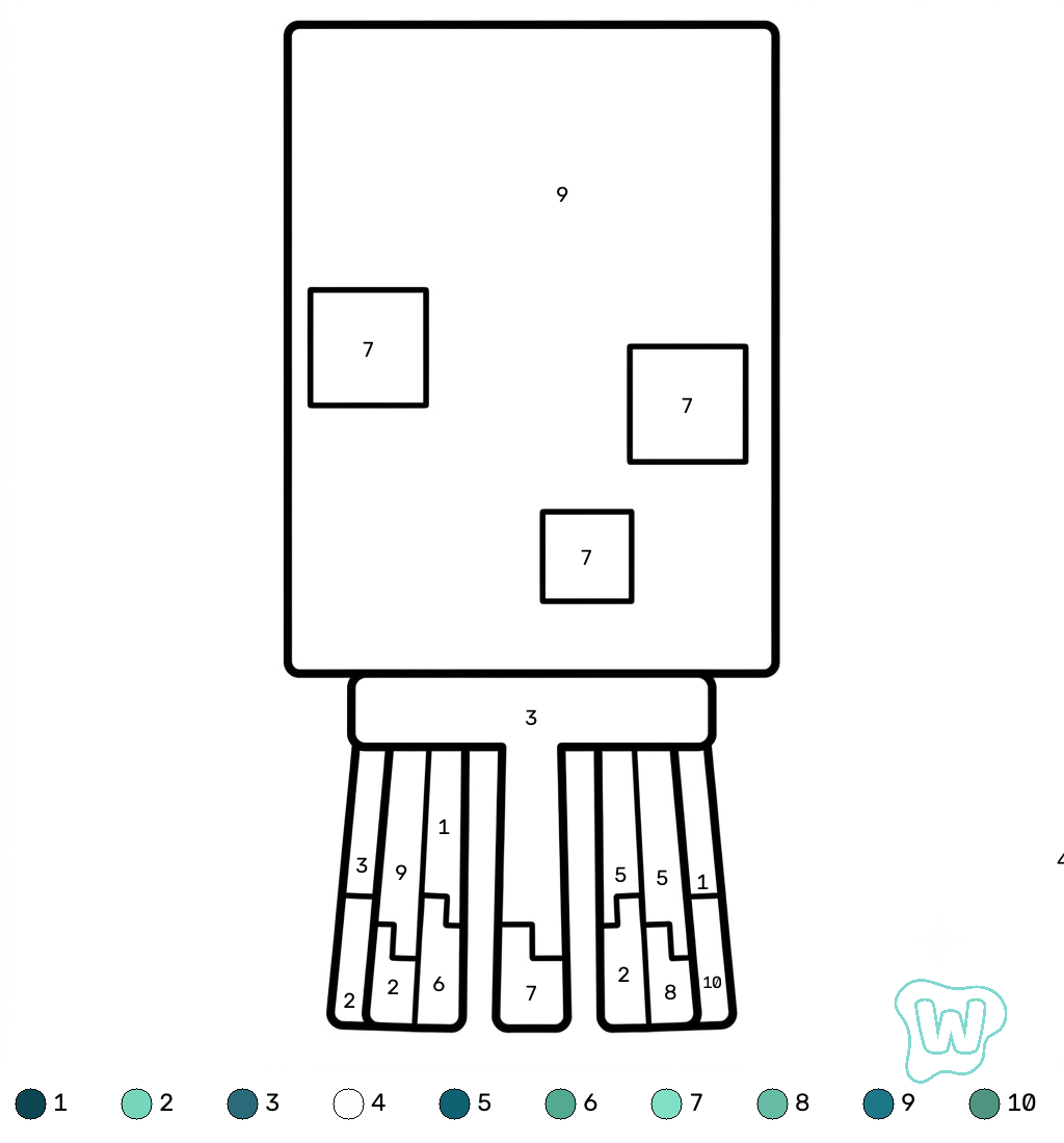 lindas páginas para colorear Glow Squid Minecraft coloring by numbers