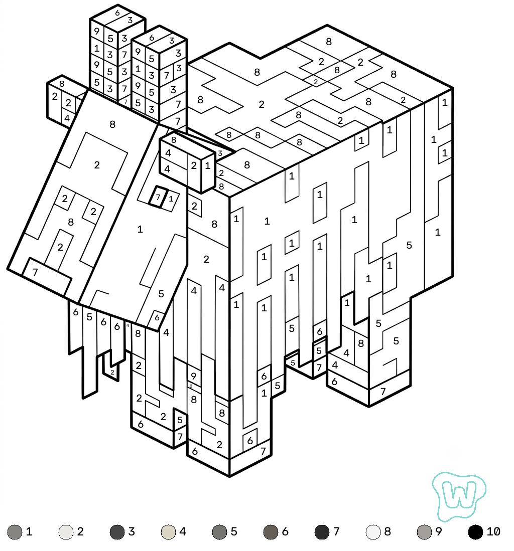 páginas para colorear para niños Goat Minecraft coloring by numbers