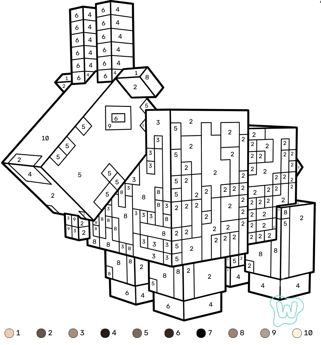 colorear y Imprimir PDF gratis Goat Minecraft coloring by numbers 1
