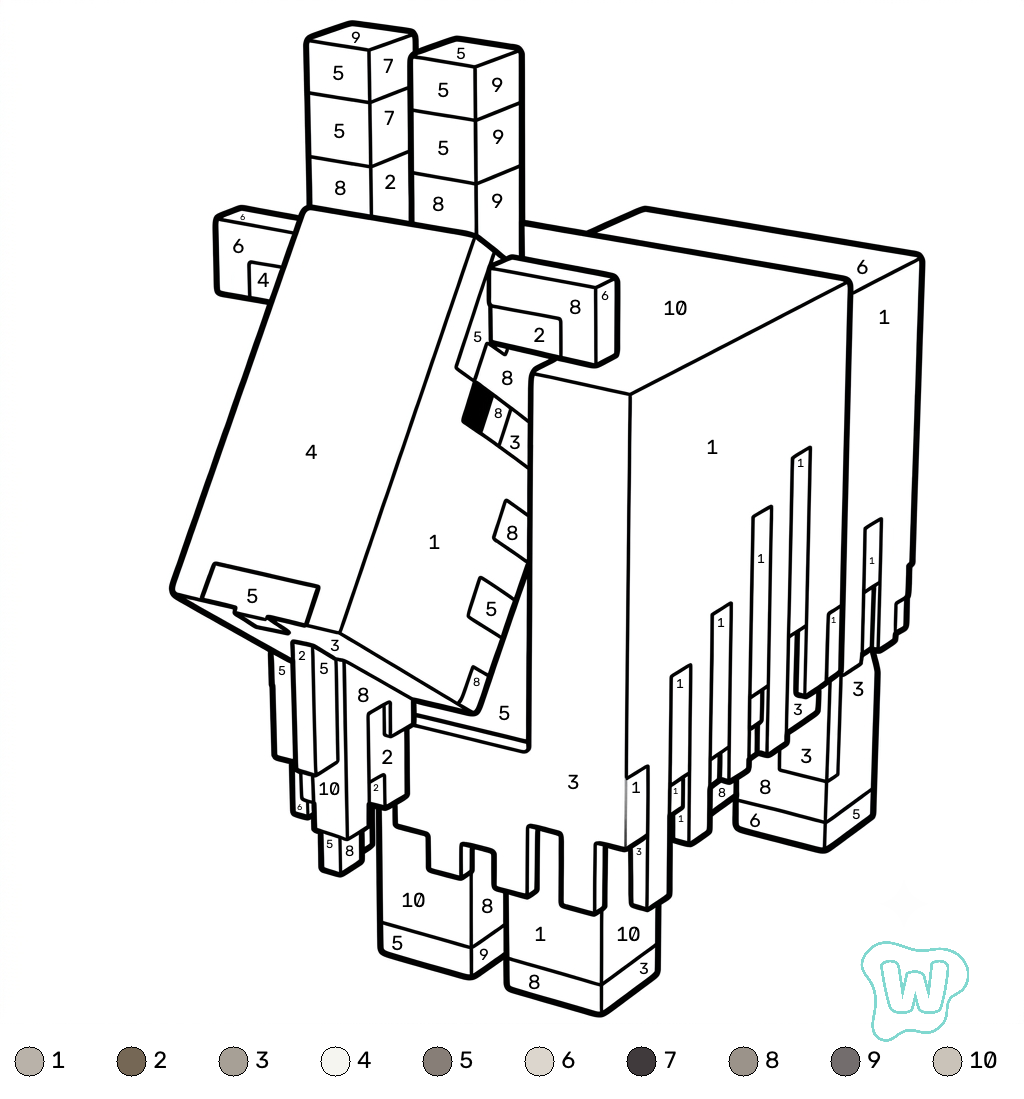 colorear y Imprimir PDF gratis Goat Minecraft coloring by numbers