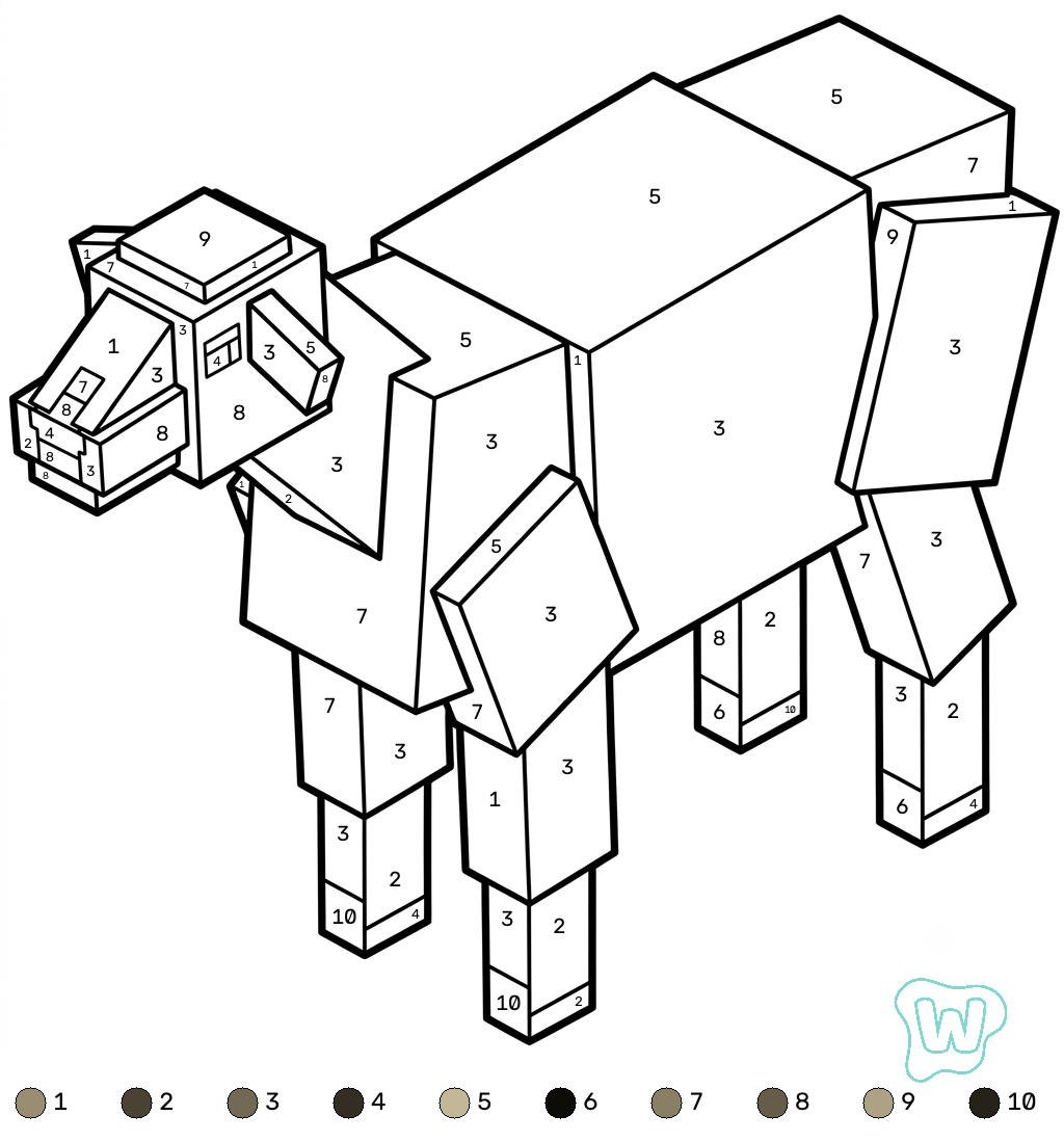 dibujos para colorear Goat Minecraft coloring by numbers
