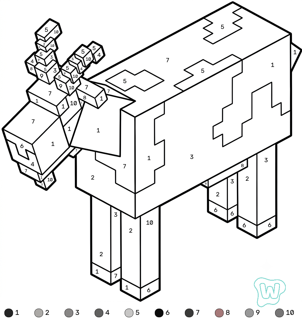 páginas para colorear imprimibles Goat Minecraft coloring by numbers