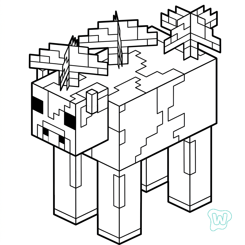 colorear y Imprimir PDF Mooshroom Minecraft