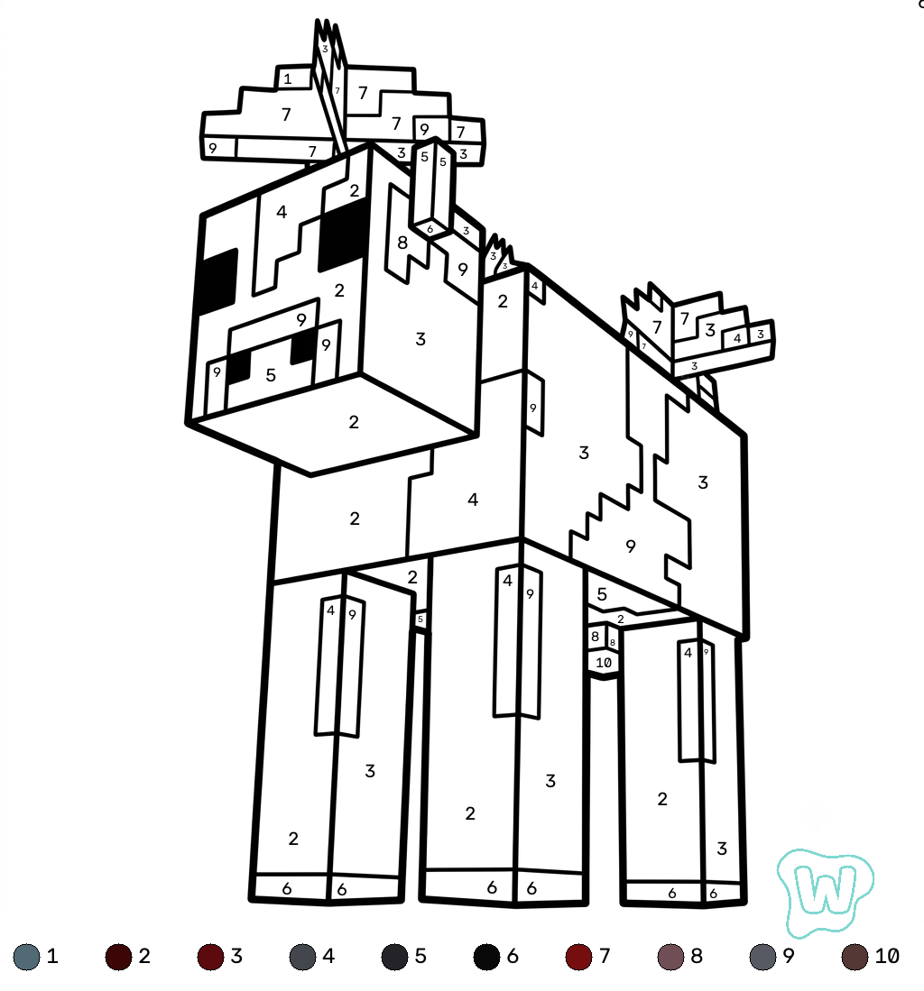 Mooshroom Minecraft coloring by numbers dibujos para colorear
