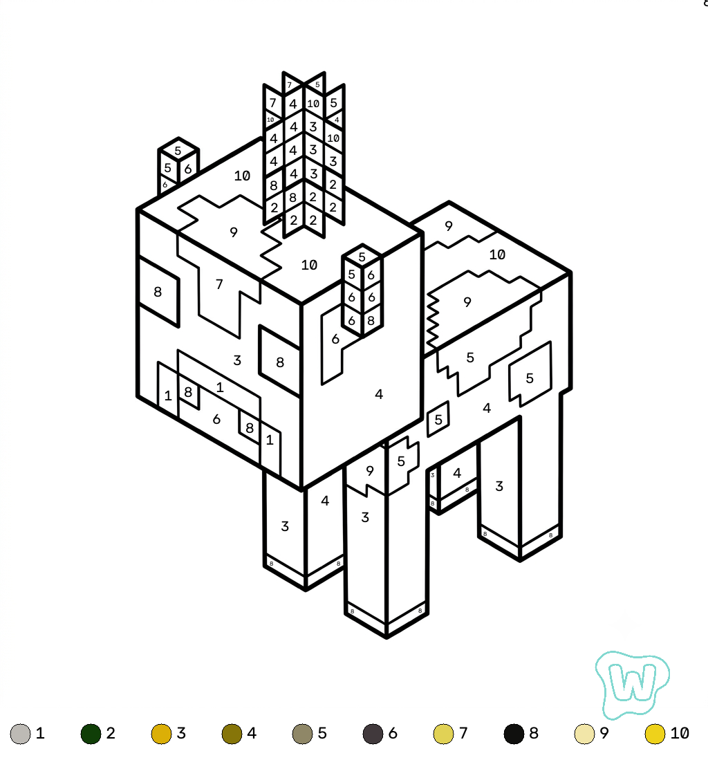 páginas para colorear Mooshroom Minecraft coloring by numbers gratis
