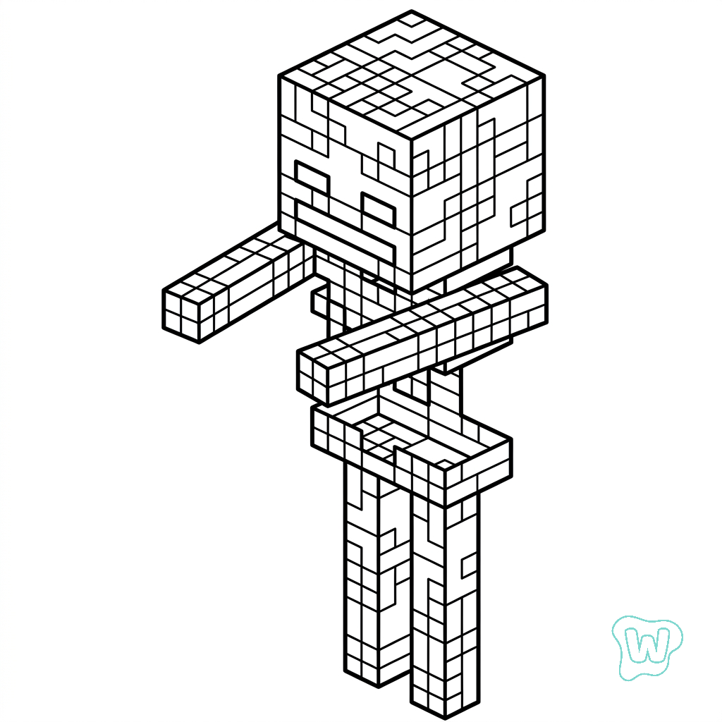 páginas para colorear imprimibles Mossy Skeleton Minecraft