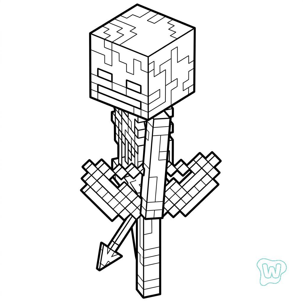 colorear y Imprimir PDF gratis Mossy Skeleton Minecraft