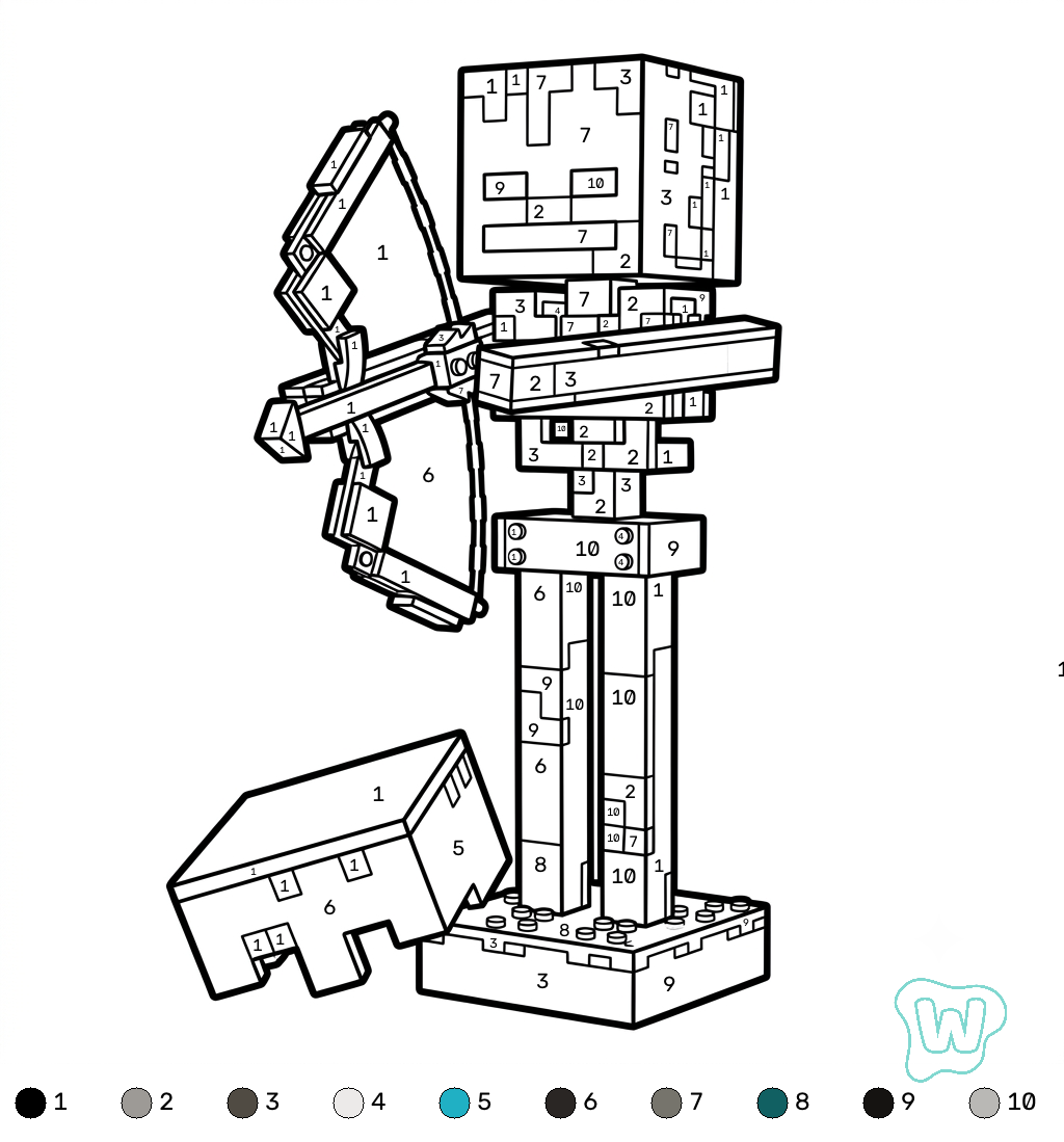 páginas para colorear Mossy Skeleton Minecraft coloring by numbers gratis