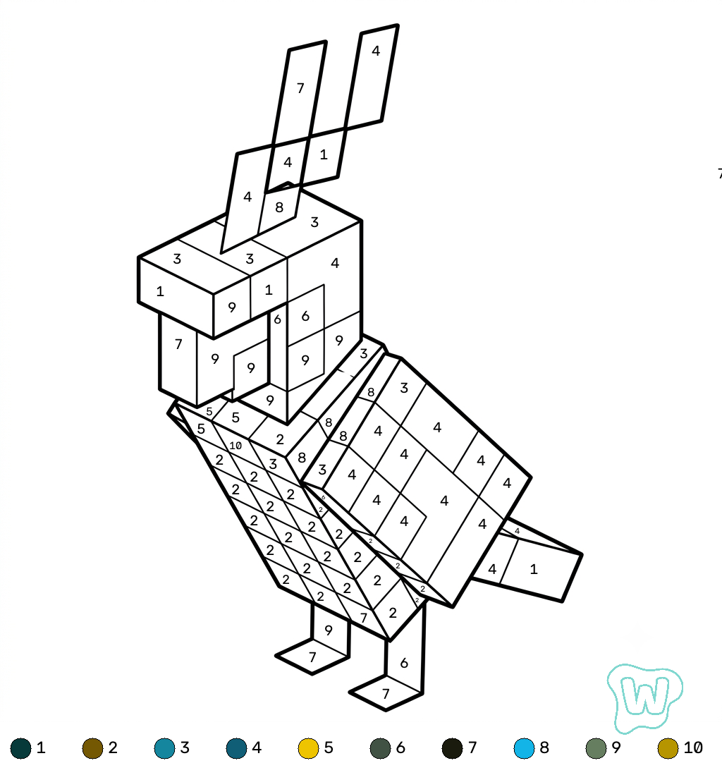Parrot Minecraft coloring by numbers páginas para colorear gratis