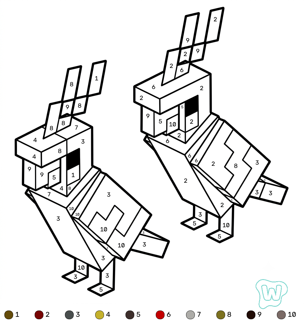 páginas para colorear gratis Parrot Minecraft coloring by numbers