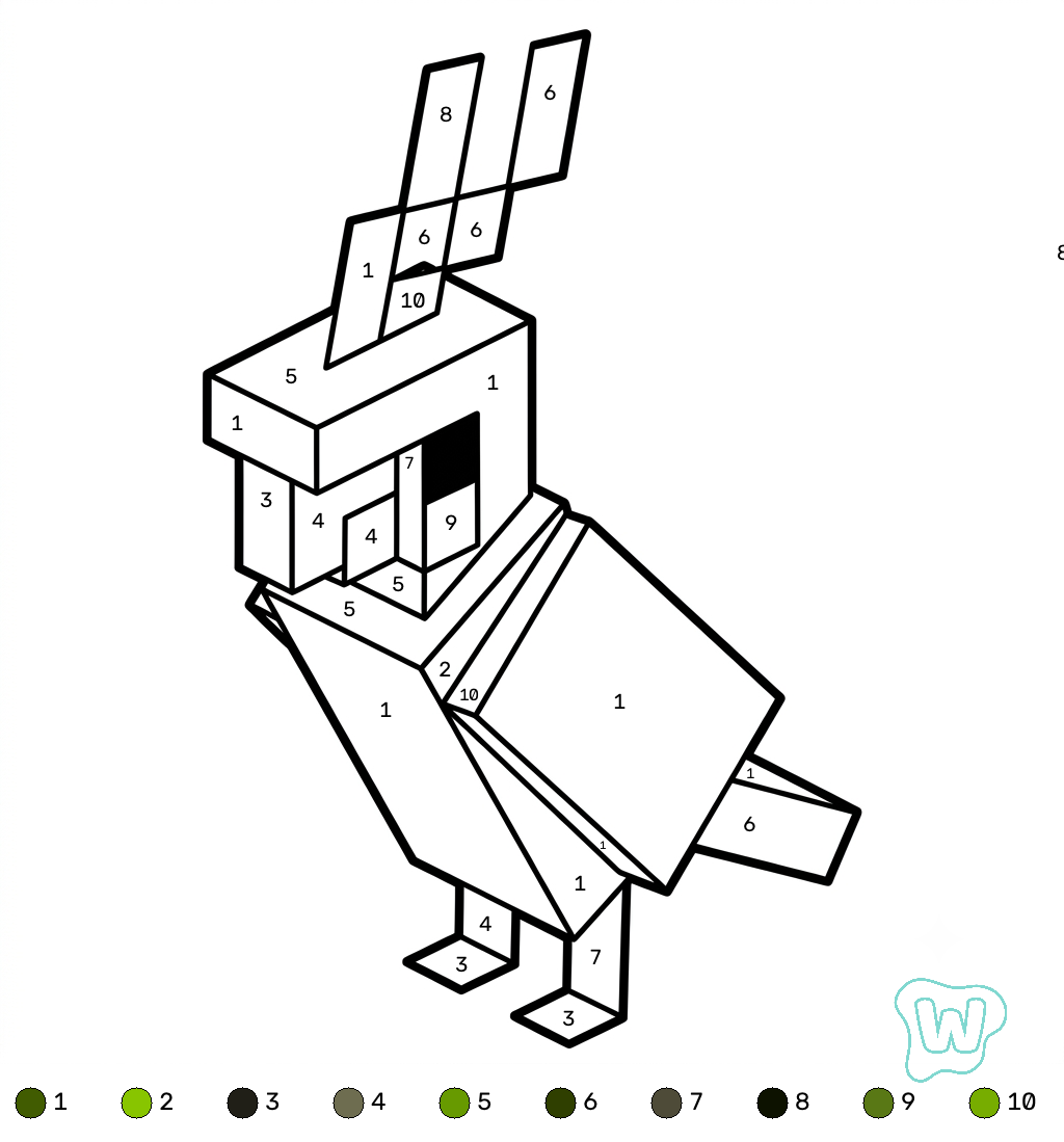 páginas para colorear gratis Parrot Minecraft coloring by numbers 1
