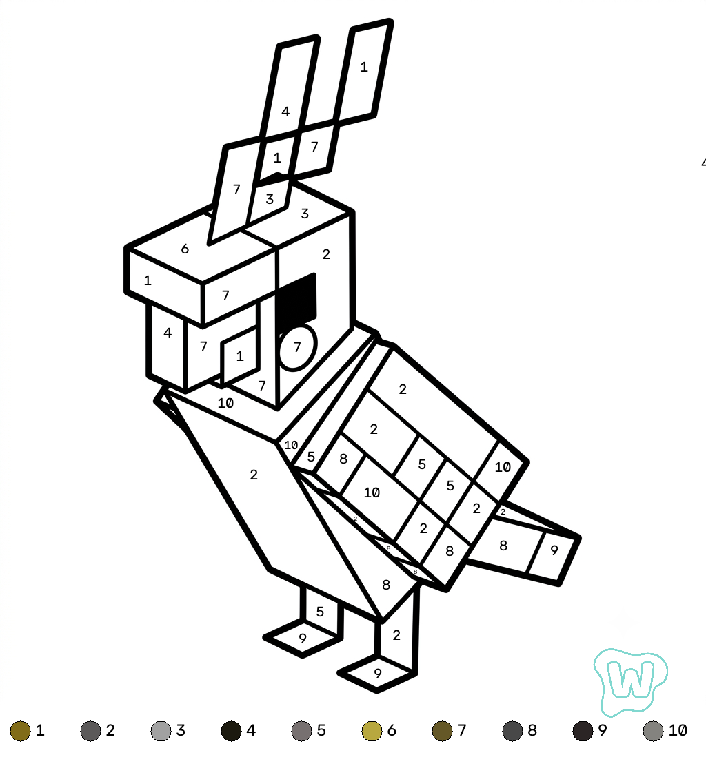 Parrot Minecraft coloring by numbers dibujos para colorear