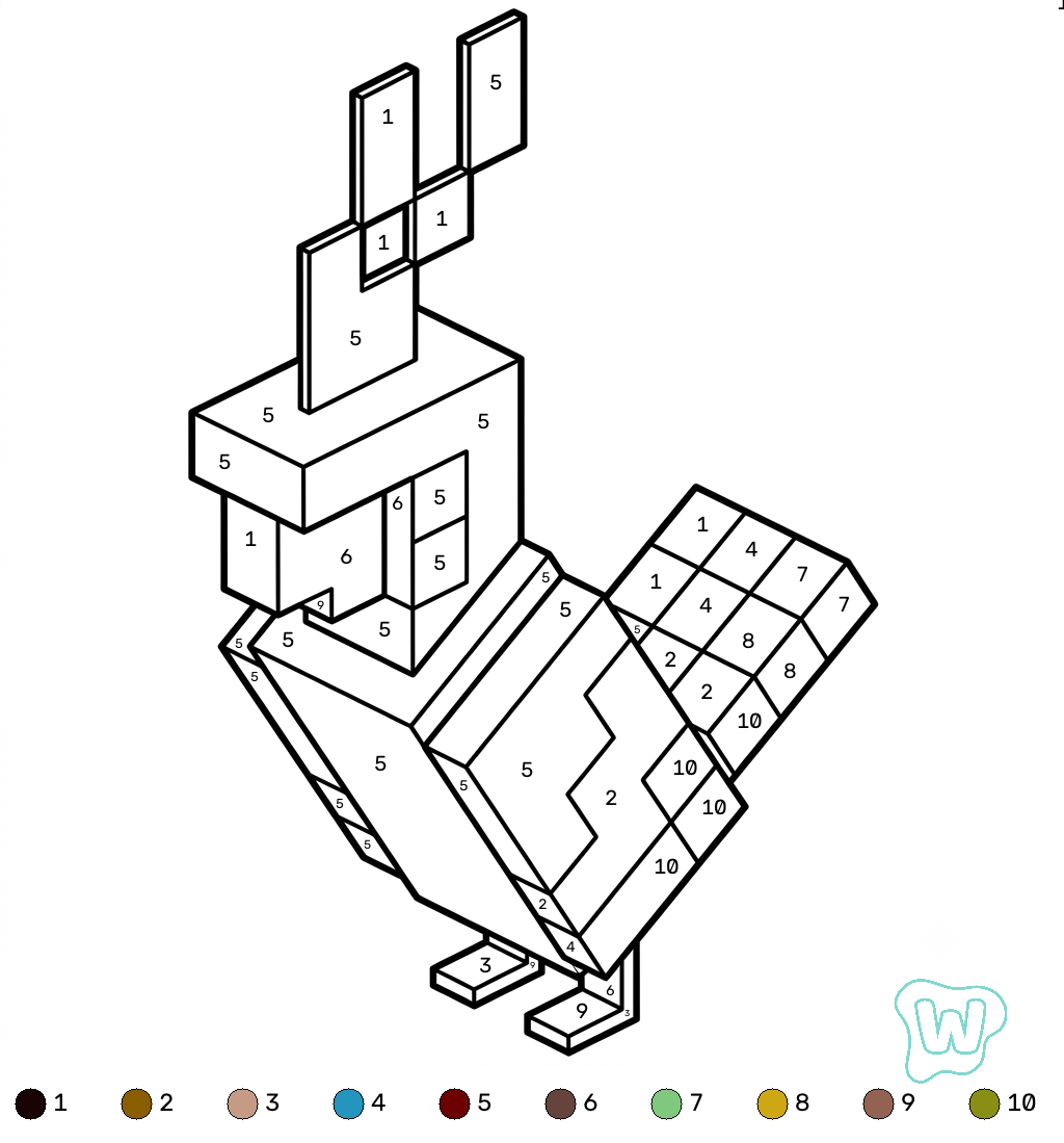 Parrot Minecraft coloring by numbers imprimir PDF gratis