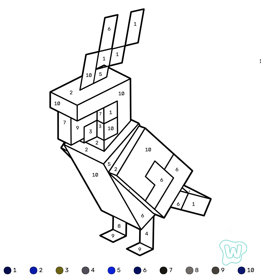 Parrot Minecraft coloring by numbers páginas para colorear de adornos