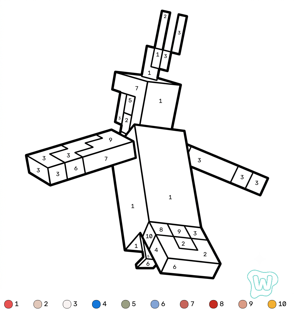 Parrot Minecraft coloring by numbers páginas para colorear