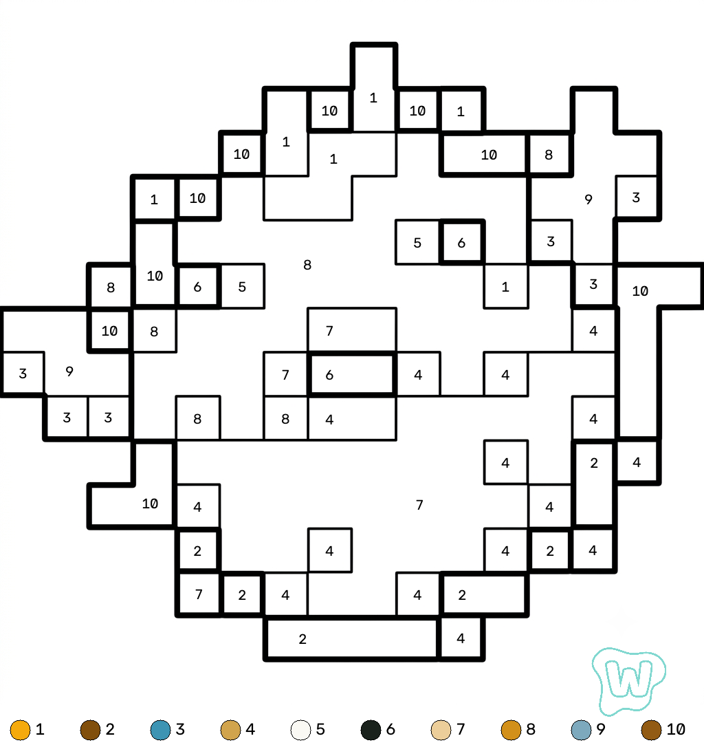 Pufferfish Minecraft coloring by numbers páginas para colorear para imprimir