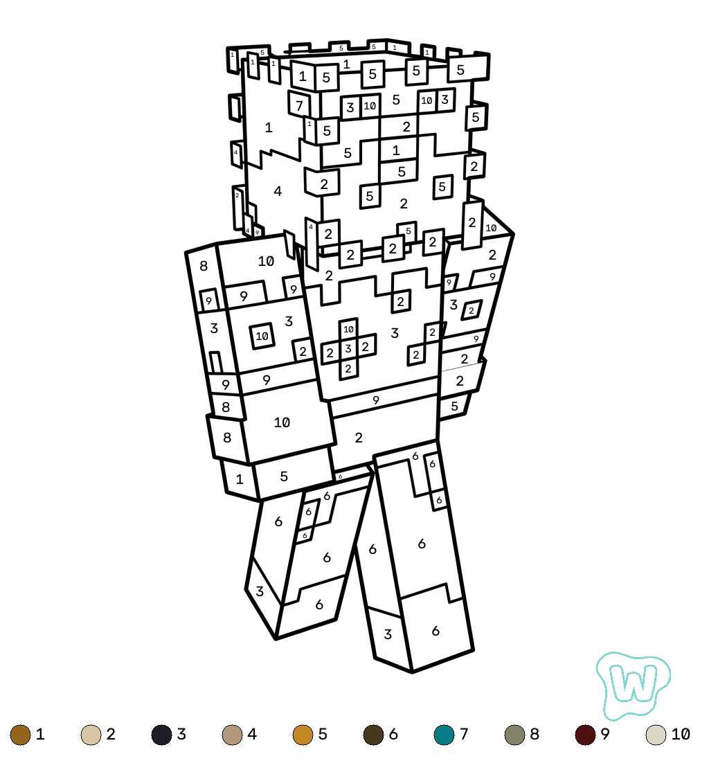 páginas para colorear gratis Pufferfish Minecraft coloring by numbers para niños