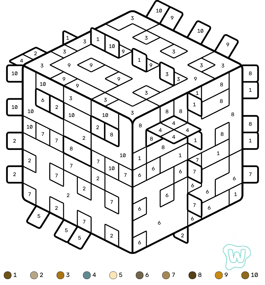 páginas para colorear para adultos Pufferfish Minecraft coloring by numbers 1
