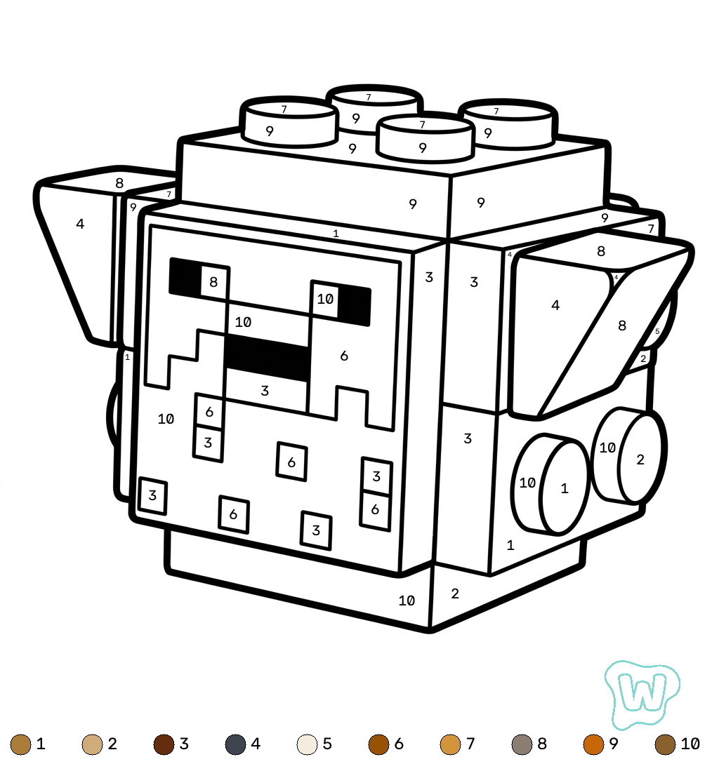 páginas para colorear para adultos Pufferfish Minecraft coloring by numbers
