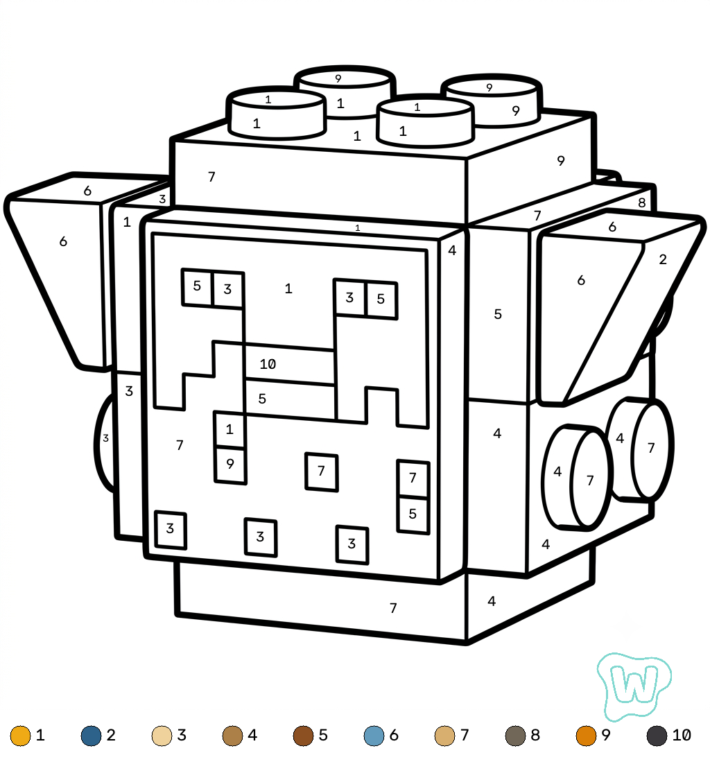Pufferfish Minecraft coloring by numbers páginas para colorear gratis