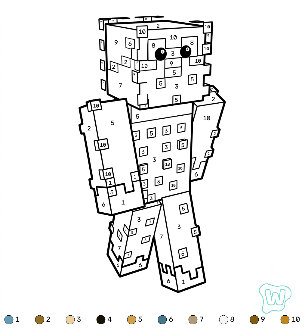 páginas para colorear imprimibles gratis Pufferfish Minecraft coloring by numbers