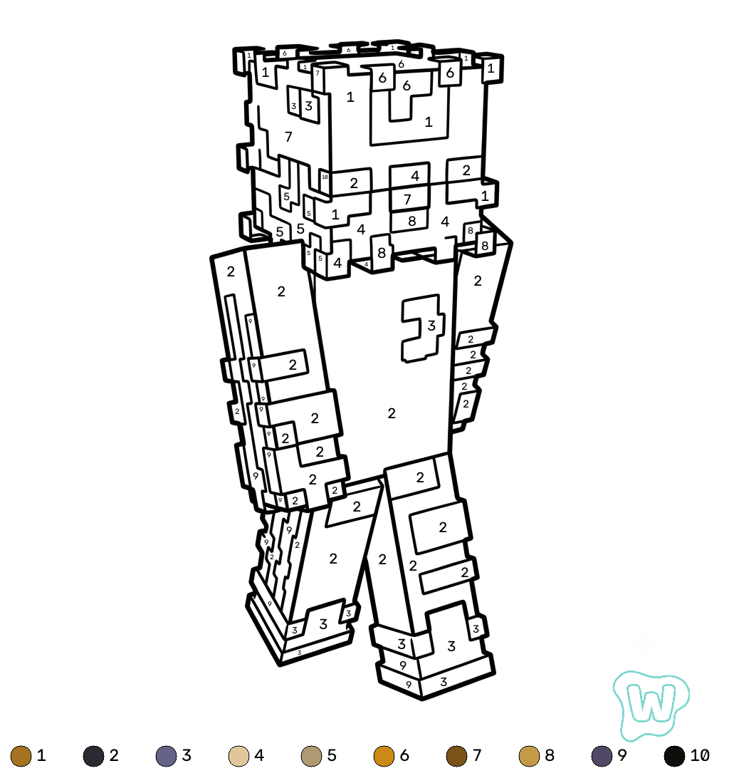 páginas para colorear Pufferfish Minecraft coloring by numbers