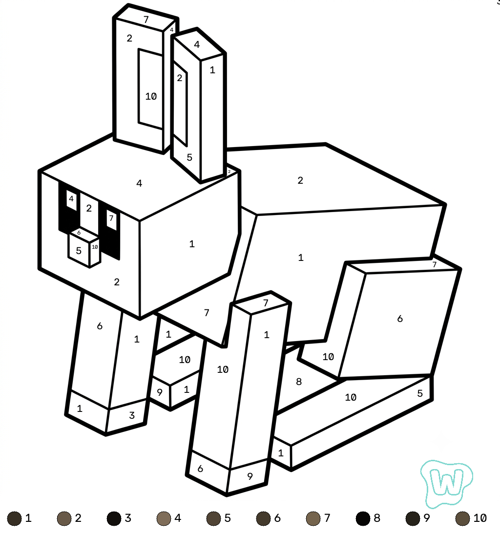 páginas para colorear imprimibles Rabbit Minecraft coloring by numbers para adultos