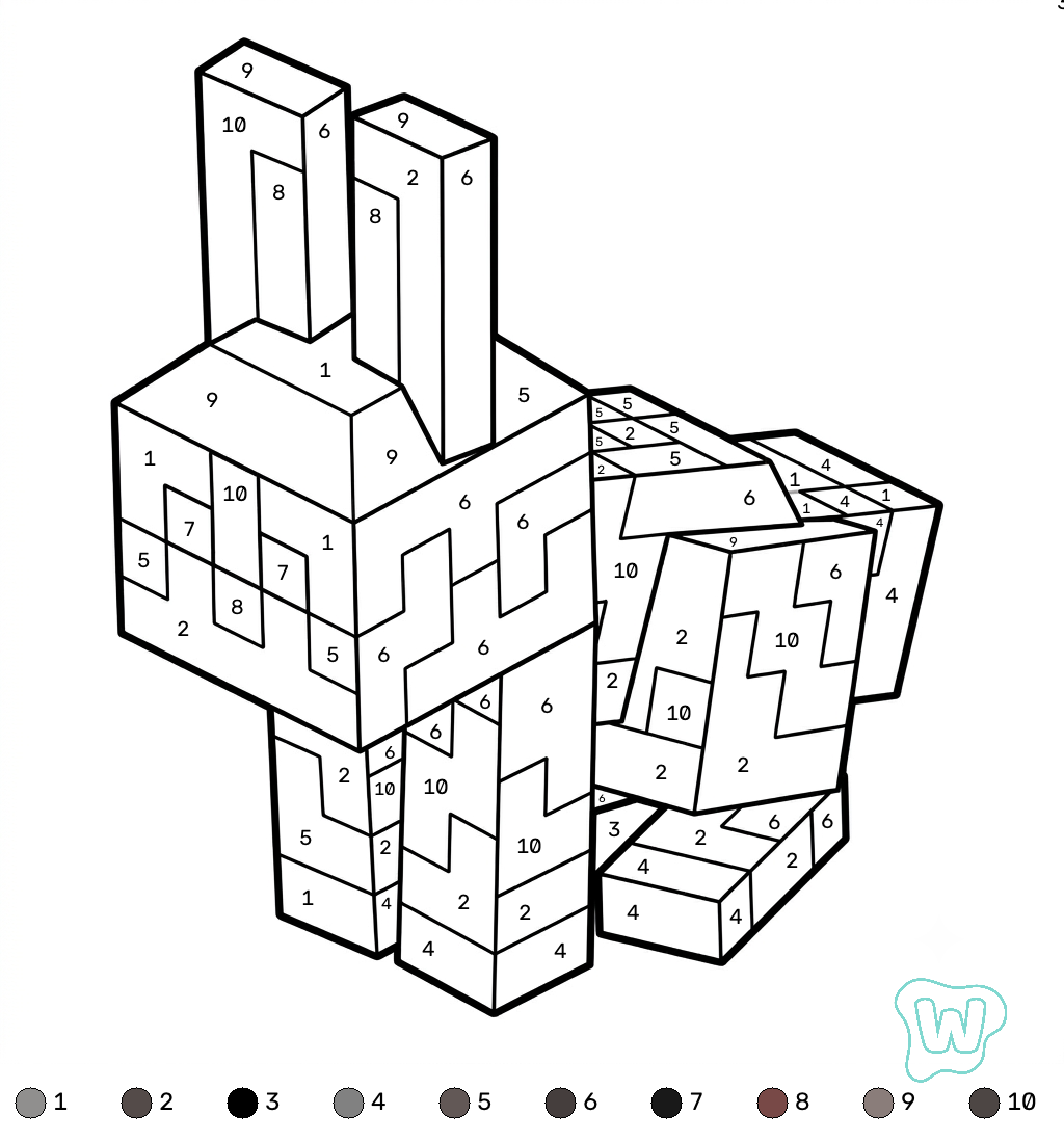 Rabbit Minecraft coloring by numbers descargar PDF gratis