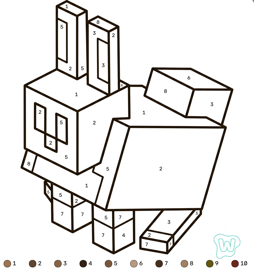páginas para colorear gratis Rabbit Minecraft coloring by numbers para adultos