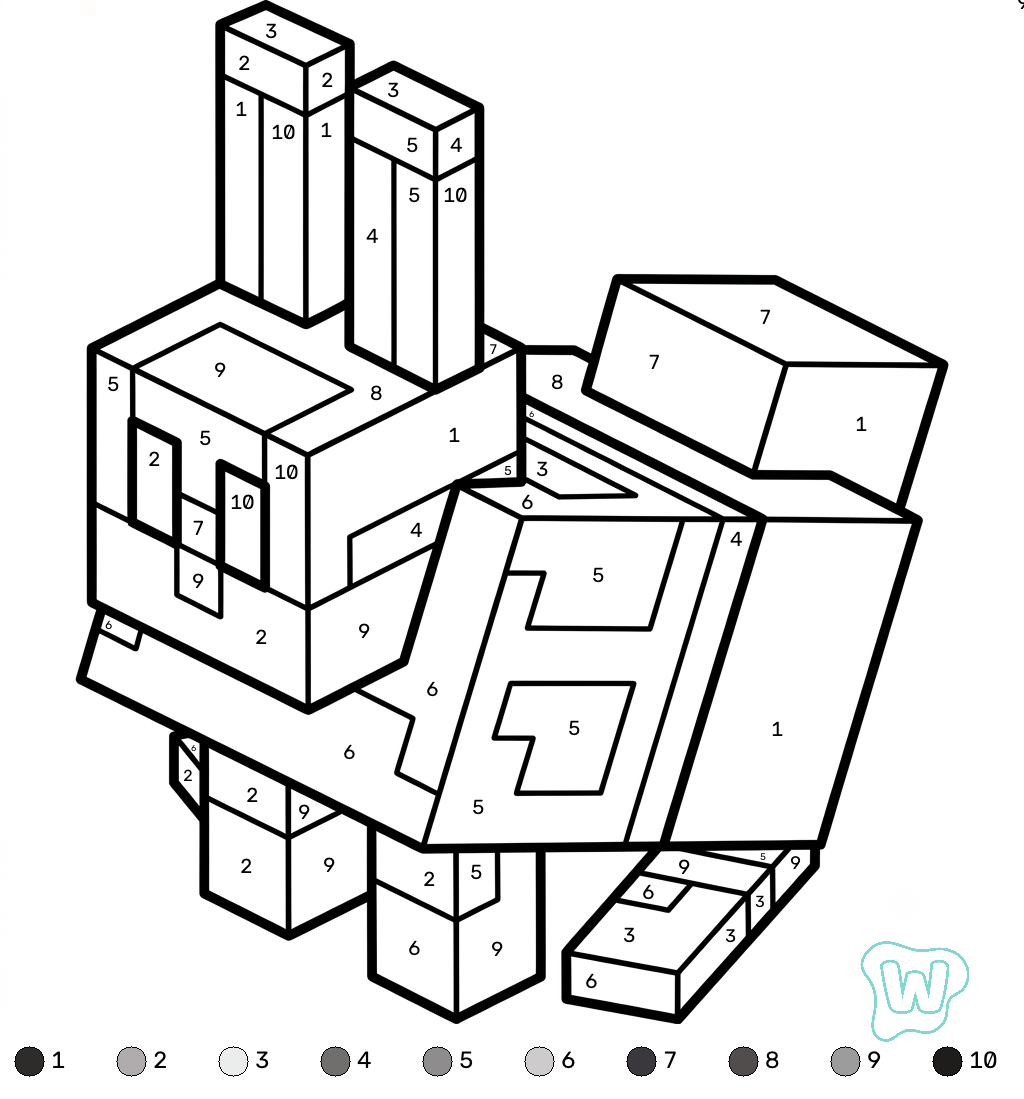 páginas para colorear de árboles Rabbit Minecraft coloring by numbers gratis