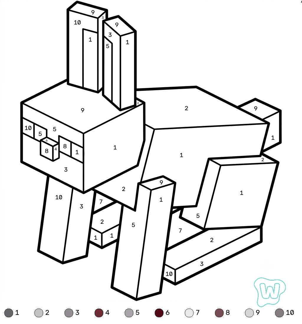 Rabbit Minecraft coloring by numbers adornos para colorear