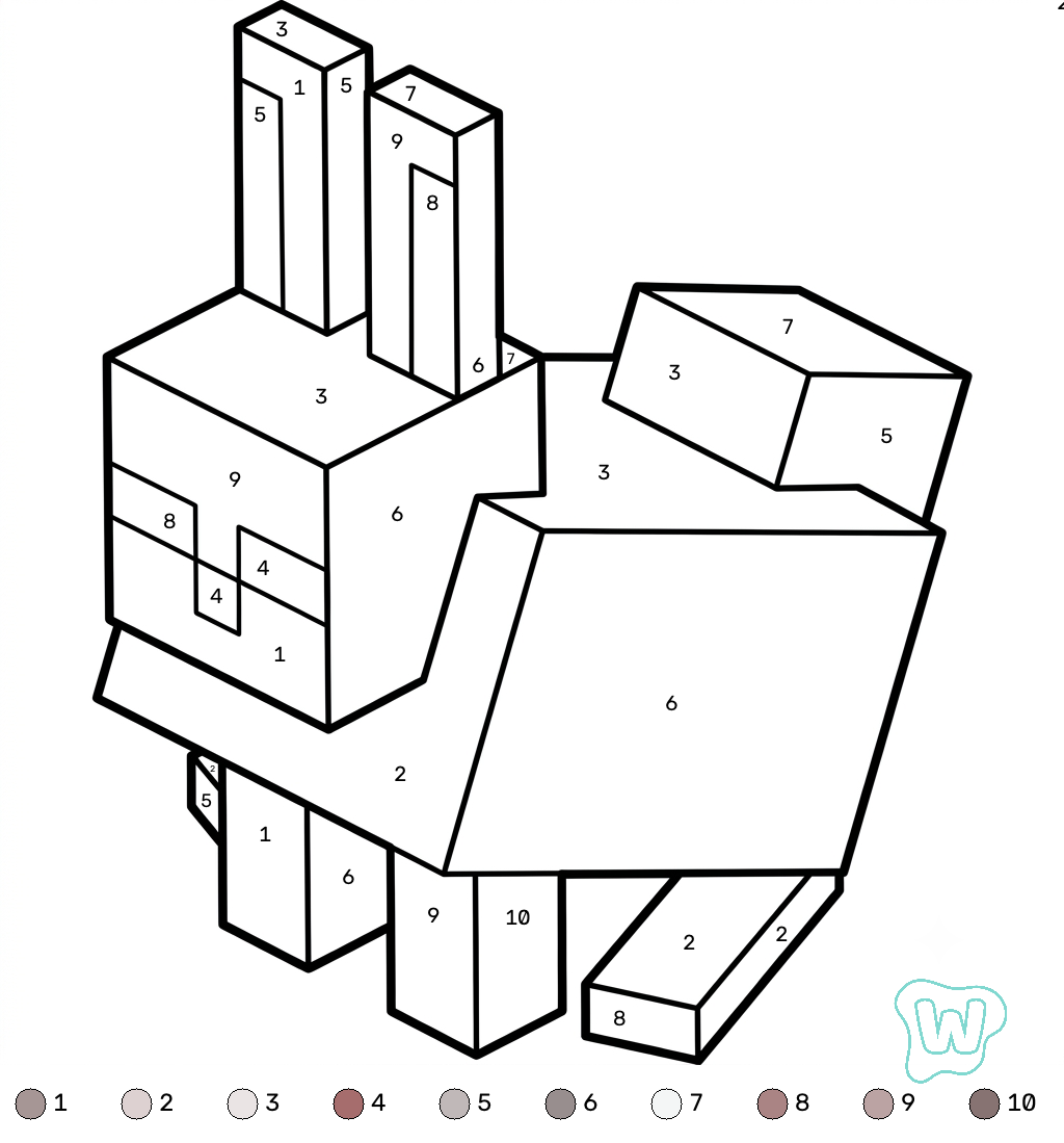 lindas páginas para colorear Rabbit Minecraft coloring by numbers