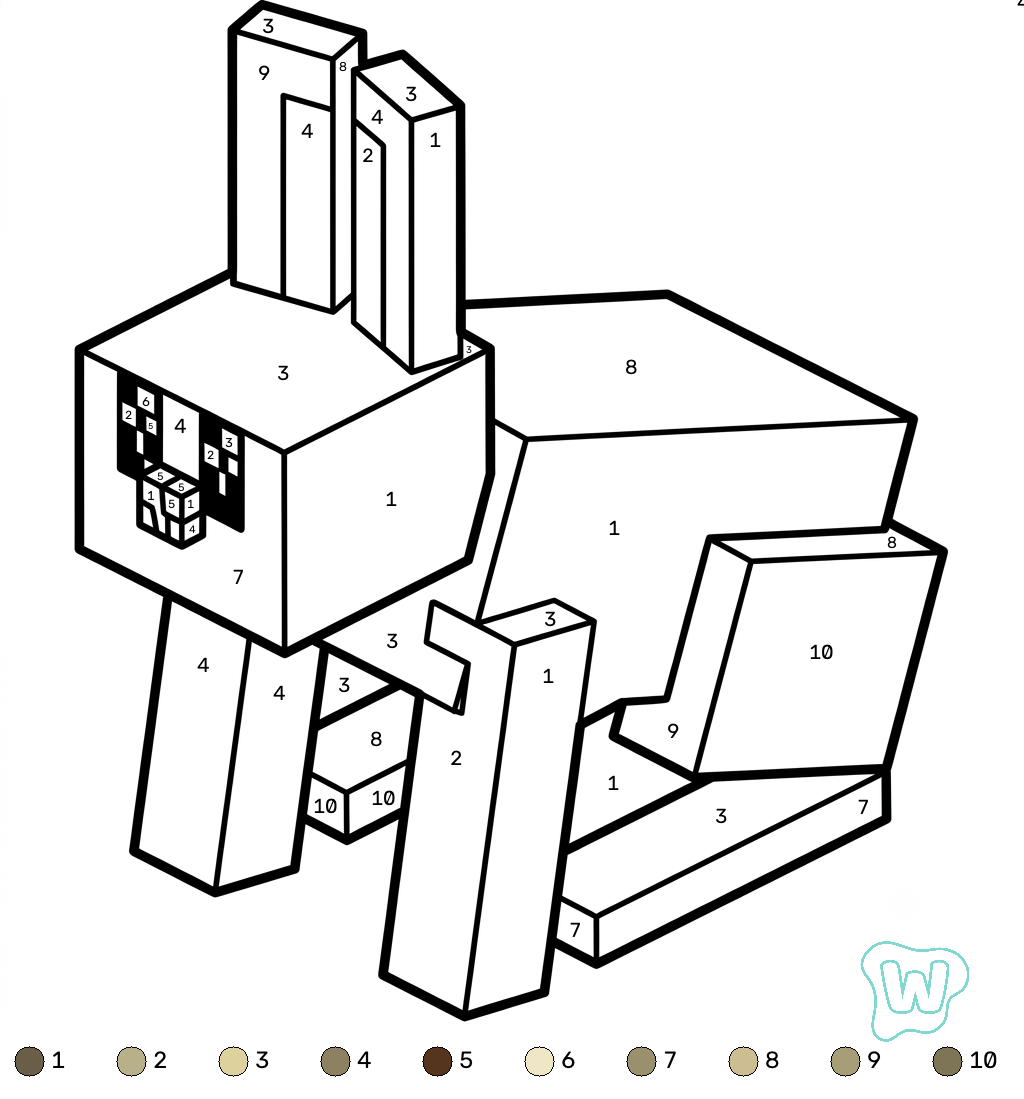 páginas para colorear de preescolar Rabbit Minecraft coloring by numbers