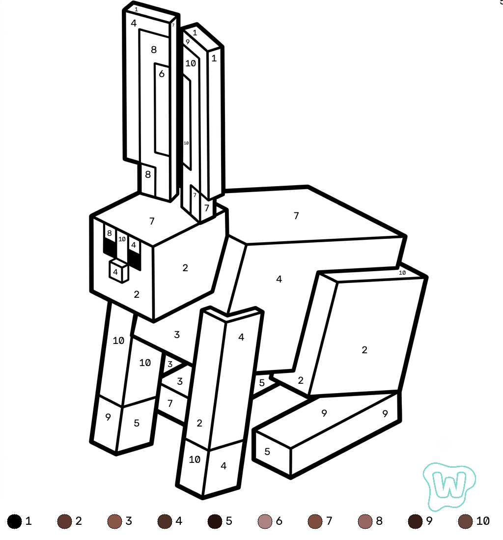 imprimir PDF gratis Rabbit Minecraft coloring by numbers