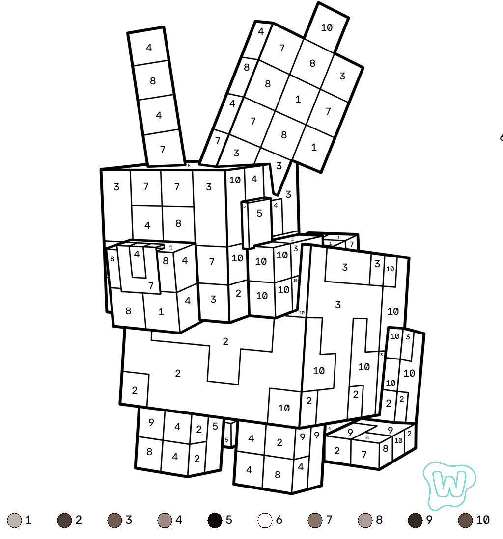 Rabbit Minecraft coloring by numbers páginas para colorear gratis